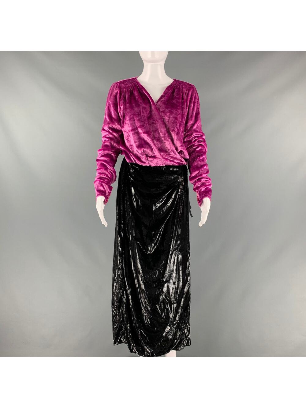 ATTICO Size 6 Pink Black Polyester Velvet Wrap Dress